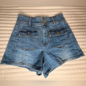 Veronica Beard Jeans Lake Shore Abigail Patch Pocket High Rise Denim Shorts 25
